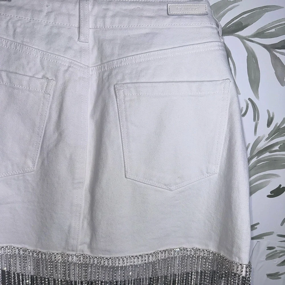 BLANK NYC White Denim Fringe Rhinestone Mini Skirt - Picture 8 of 8
